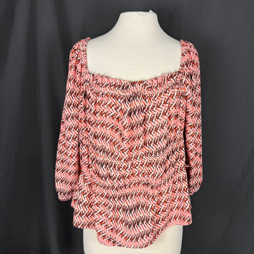 Open Edit Pink Peony Wave Geo Shirring Square Neck Blouse Top Plus Size 2X